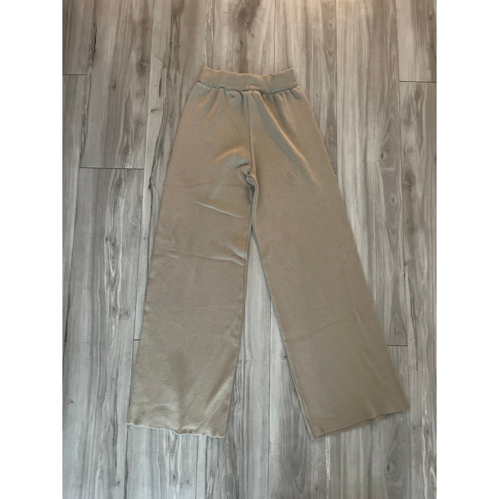 Katch Me Taupe Tan Ribbed Knit Wide Leg Lounge Pants One Size High Waisted